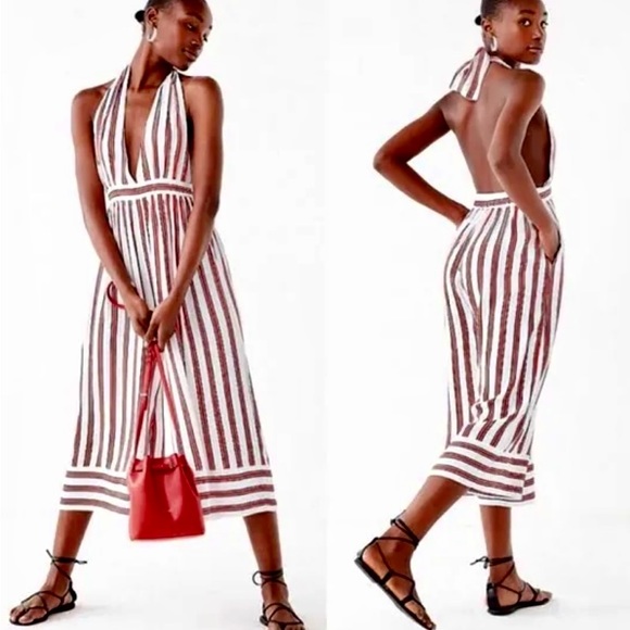 Urban Outfitters Pants - URBAN OUTFITTERS Raven Plunging Backless Halter Ankle Crop Jumpsuit NWT Sz XS